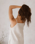 Women's natural linen maxi, midi dress with pockets, sleeveless with straps, square neck, relaxed fit and perfect for spring summer