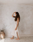 Women's natural linen maxi, midi dress with pockets, sleeveless with straps, square neck, relaxed fit and perfect for spring summer