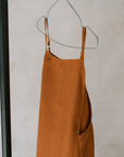 Women's linen maxi, midi dress with pockets, rust colour, sleeveless with straps, square neck, relaxed fit and perfect for spring summer