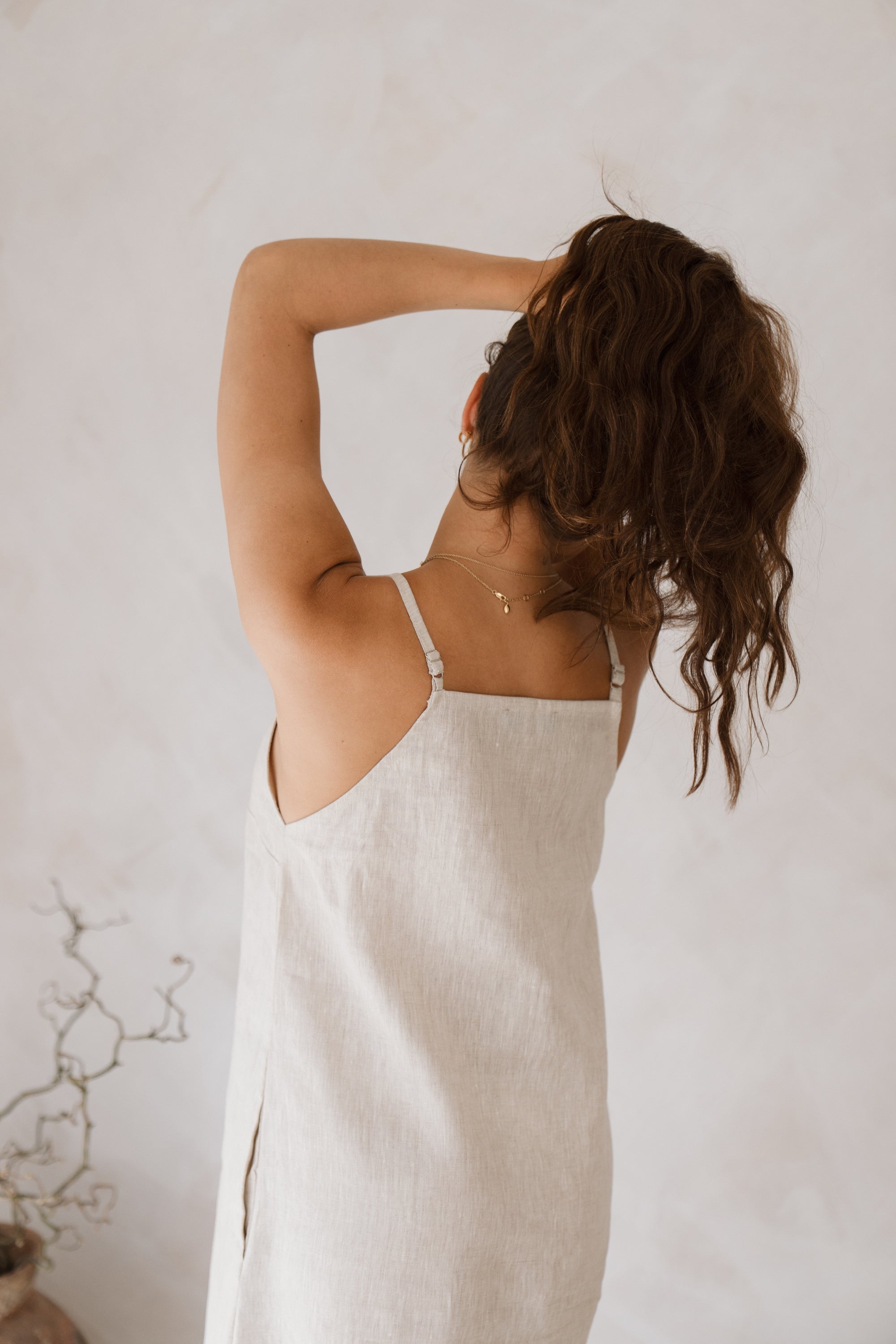 Women's natural linen maxi, midi dress with pockets, sleeveless with straps, square neck, relaxed fit and perfect for spring summer