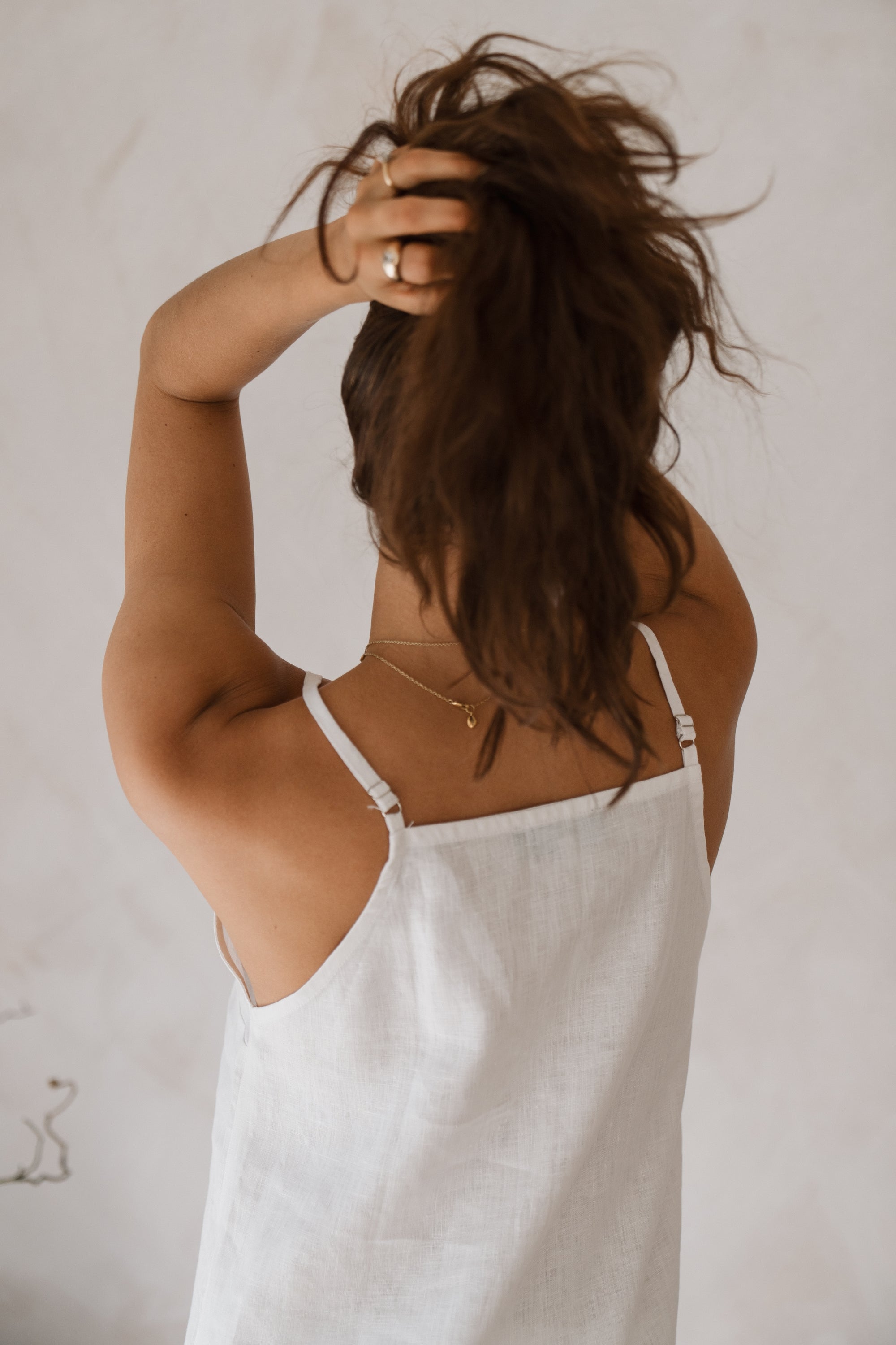 Women's white linen maxi, midi dress with pockets, sleeveless with straps, square neck, relaxed fit and perfect for spring summer